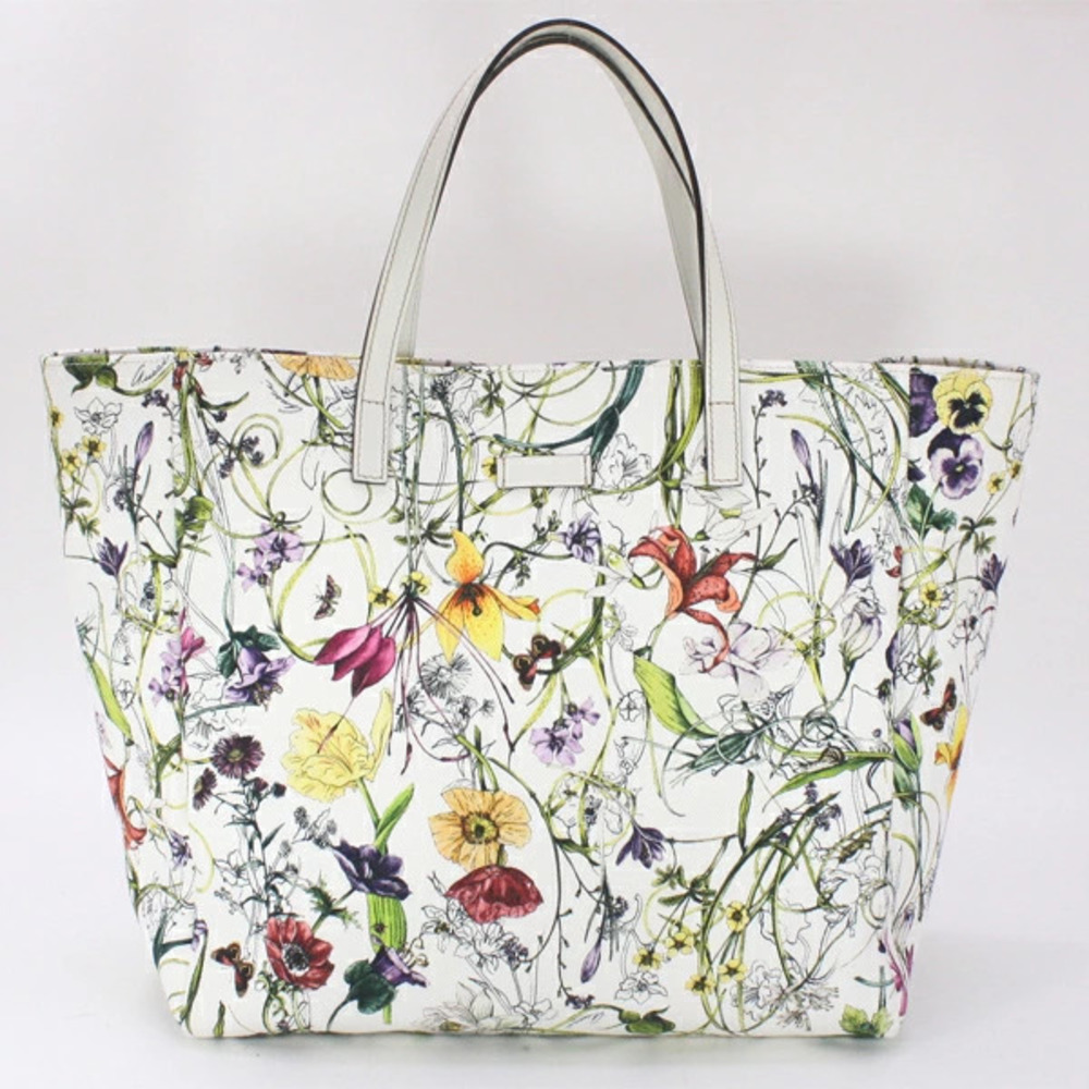 Gucci White Flora Tote Leather Multicolor Canvas Bag Flower